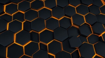 Glowing red hexagons on dark background. AI image