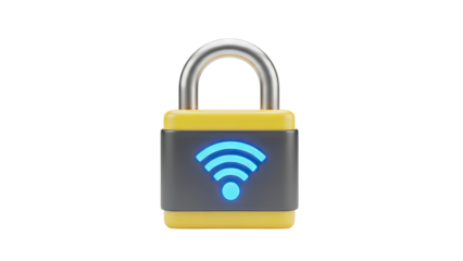 Secure Wi-Fi Padlock with Glowing Blue Signal Icon