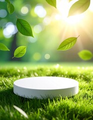 Eco Friendly Product Podium With Floating Green Leaves