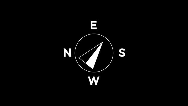 rotating compass animation pointing to north direction.