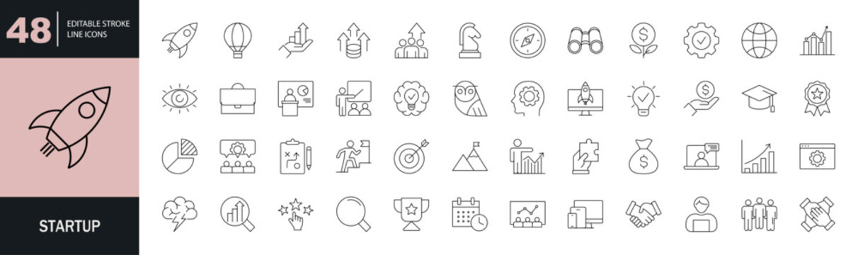 Startup icon set. Editable line icons. Vector illustration.