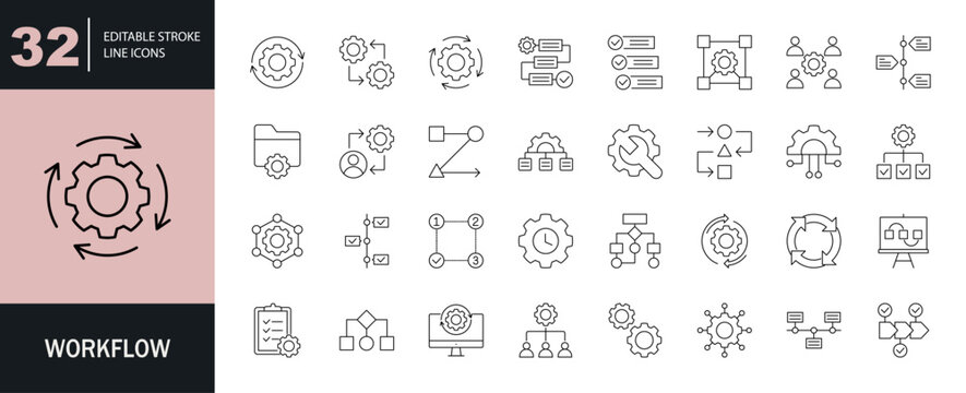 Workflow icon set. Editable line icons. Vector illustration.
