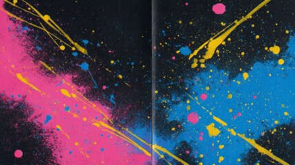 Vivid abstract brushstrokes in pink, blue, and yellow. AI image