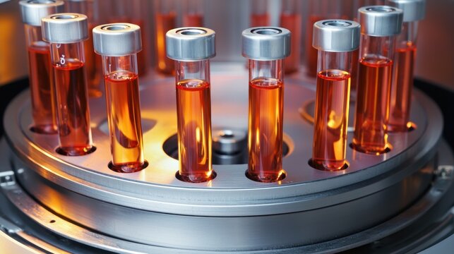 A set of test tubes in a centrifuge machine, representing medical and DNA research - Powered by Adobe