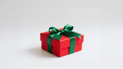 Obraz premium Red Gift Box with Green Ribbon on White Background.
