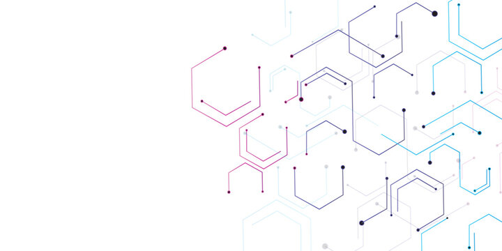 Science network pattern blue Hexagonal abstract background. Big Data Visualization structure elements. Health care and science medical pattern innovation. Template design with concept Dots and lines