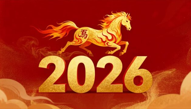 golden fire horse above 2026 text with zodiac symbol perfect for chinese new year and lunar new year