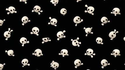 Repeating Pattern of White Skulls and Crossbones on Black Background
