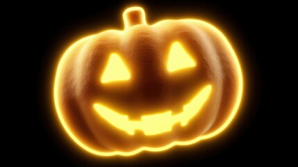 Brightly Glowing Pumpkin with Cheerful Facial Expression for Halloween