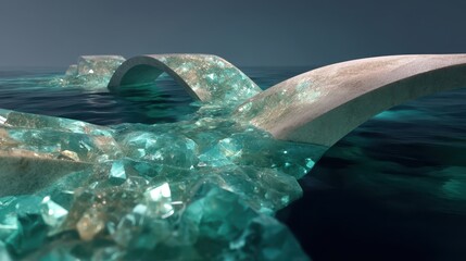 Glimmering Crystal Bridge Over Calm Water at Twilight Reflection