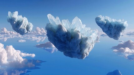 Floating Ice Crystals Above Dreamy Clouds in Vibrant Skies