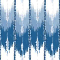 Ethnic ikat blue blush dye yarns weaving seamless pattern. Vector hand drawn craftsmanship embroidery bohemian, abstract strip line geographic art fabric ikat textile material design for clothing 