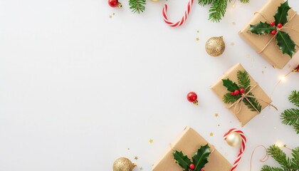 Christmas Holiday Background with Gifts and Decorations.