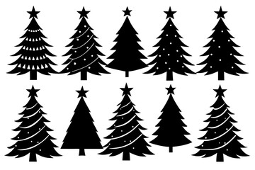 Obraz premium Christmas tree bundle silhouette vector illustration isolated on white background