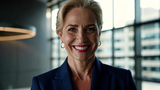 Close-up of a business woman smiling in the office