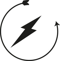 Dark minimalist icon of a lightning bolt inside a circular refresh arrow