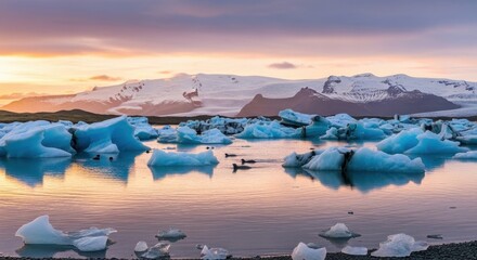 Scenic Jokulsarlon Glacier Lagoon Iceland landscape view at sunrise or sunset