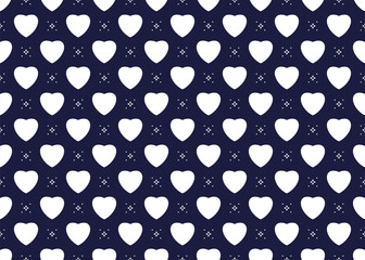 Seamless white hearts pattern on dark blue background, design for cloth, carpet, batik, wallpaper, wrapping etc.