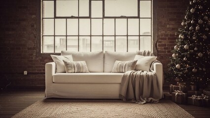 Cozy Living Room with Christmas Tree.