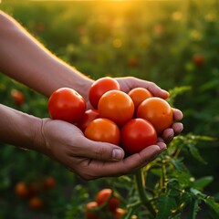 夕焼けとトマトの収穫
