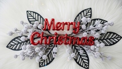 Merry Christmas embroidered snowflake on fabric.