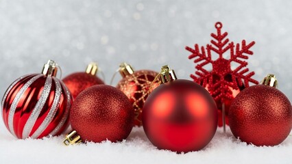 Red Christmas Ornaments and Snowflake Decoration.
