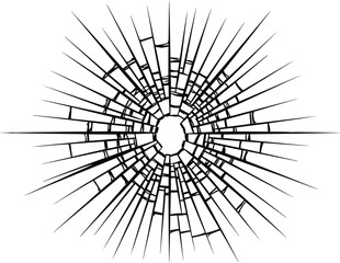 Obraz premium Abstract shattered glass radial burst pattern with cracked lines explosion effect circular design vector illustration background art modern monochrome texture