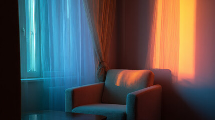 A quiet armchair beside a window, filled with soft light, reflecting stillness and calm in everyday home life.