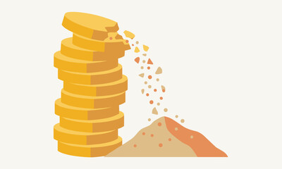 Illustration of a stack of gold coins with some coins spilling out onto a pile, conveying a concept of wealth and time is money.