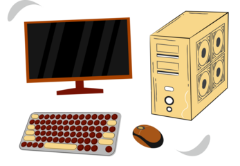 Flat Style Handdrawn Computer Set with Monitor Keyboard and Mouse Illustration