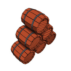 Wooden Old Vintage Barrel with Metal Bands. Vector Illustration.