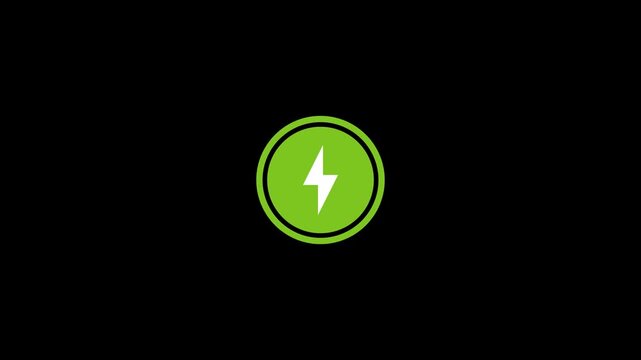 Wireless Charging Animation with Lightning Bolt Inside Green Circular Icon on Black Background