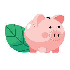 Fototapeta premium Eco-friendly savings: a charming pink piggy bank with a vibrant green leaf illustration