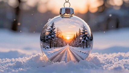 Christmas ornament resting on fresh snow