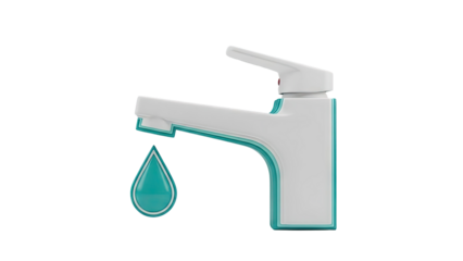 Modern White Faucet with Teal Accents and Water Droplet Icon