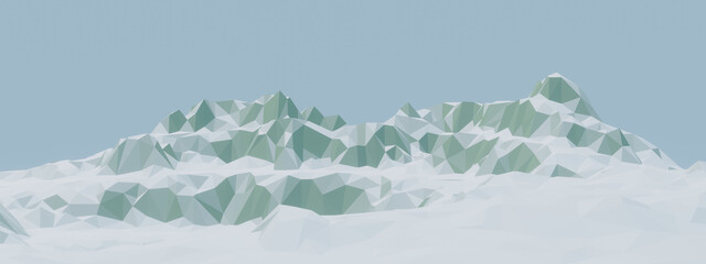 Low polygon ice mountain. Lowpoly winter landscape