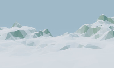 Low polygon ice mountain. Lowpoly winter landscape