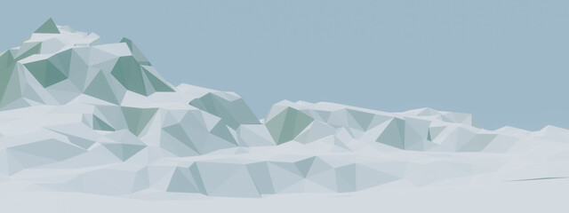 Low polygon ice mountain. Lowpoly winter landscape