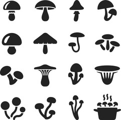 Assortment of mushroom icons in silhouette on white background Keywords: mushroom, fungi, fungus © MSTHUSNEWARA