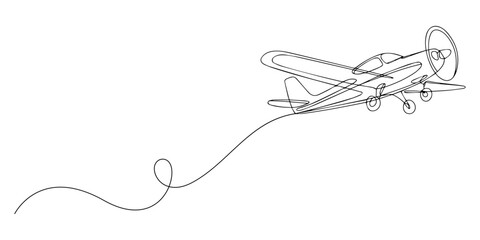 Small plane taking off in continuous line art drawing style, One continuous line drawing of airport icon. Single line vector illustration, Small plane taking off in continuous line art drawing style, © Parboti