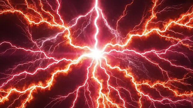 Crimson lightning streaks exploding powerfully outward