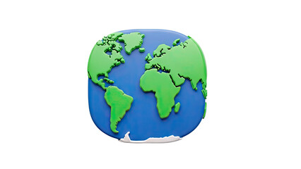 3D Earth Globe Icon on White Background