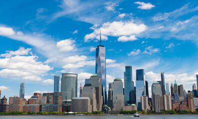 Fototapeta premium New York, United States. Lower Manhattan skyline. NY, Panorama view of New York city skyline in Midtown Manhattan. NYC, USA, Manhattan. New York from New Jersey. Downtown Manhattan.