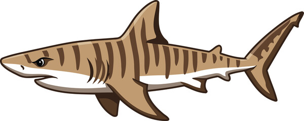 Tiger Shark with Characteristic Stripes - Animal Character Illustration Isolated on Transparent Background