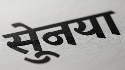 Close-up photograph of Hindi typography printed in bold black ink on a clean white background