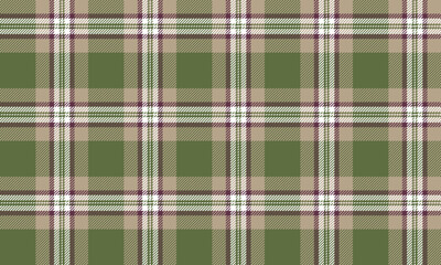 Seamless plaid fabric in green, beige, white, and purple. Suitable for both fashion design and everyday textiles such as tablecloths and blankets.