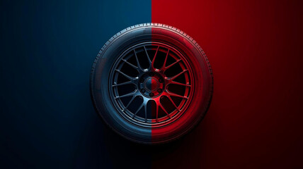 赤と青に塗られたタイヤのデザイン