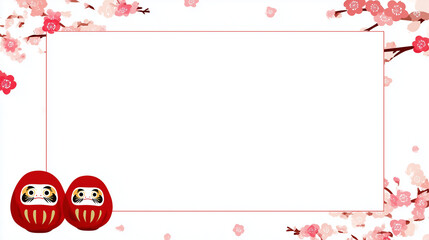 合格祈願・お祝い用の桜とだるまのフレーム（メッセージカード素材）