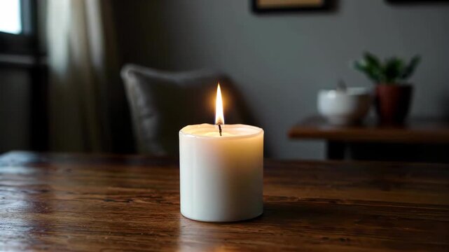 Close-up of a white candle burning indoors