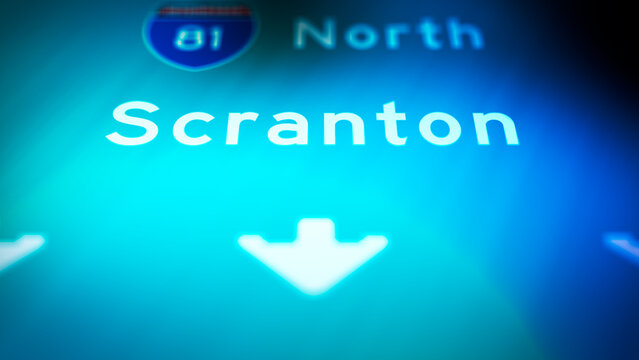 Crime Filler Shot - Cinematic Scranton PA Highway Sign at Night